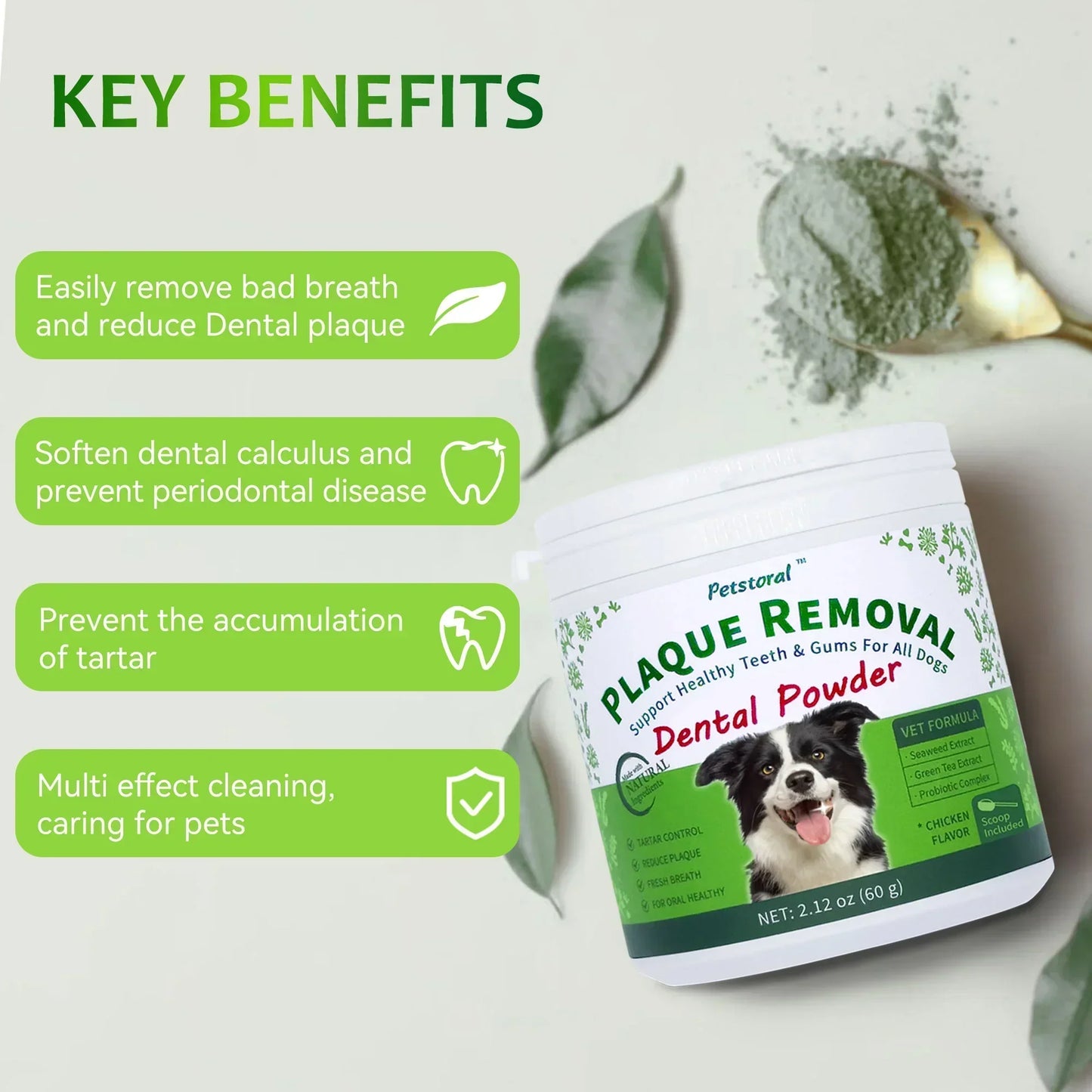 Plaque Removal Dental Powder 4-Pack, Dog Dental Care and Bad Breath Treatment, Dog Teeth Cleaning Powder for Healthy Teeth & Gums for All Dogs